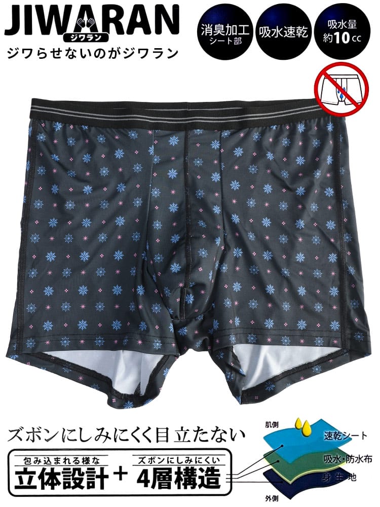 ボクサーパンツ JIWARAN 前立て 立体 4層構造 前閉じ 小紋柄 肌着 下着 ドライ 爽快感 ホールド ニオイ軽減 大きいサイズ メンズ JIWARAN ジワラン 3L 4L 5L