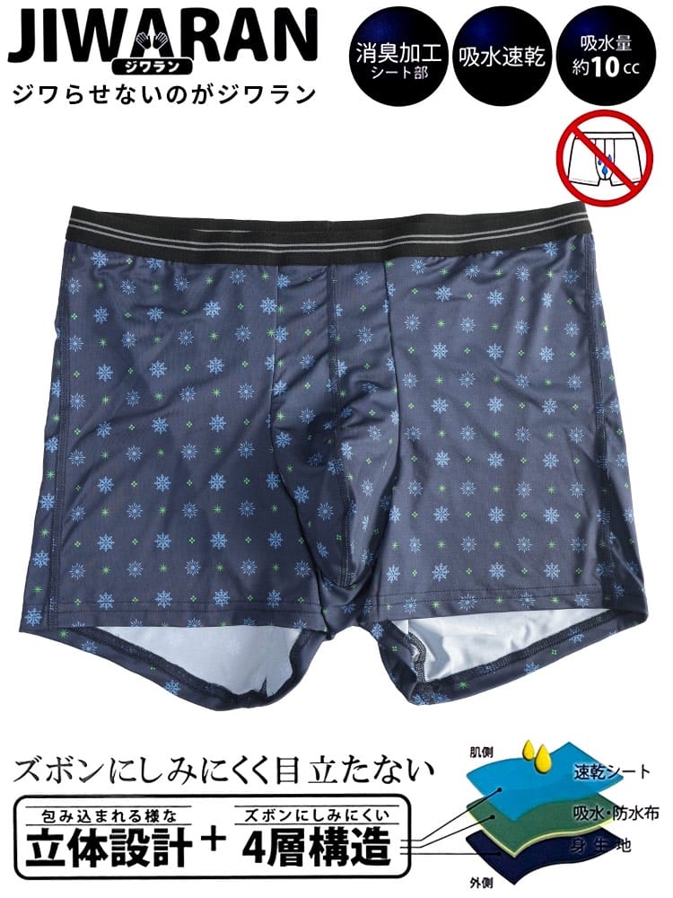 ボクサーパンツ JIWARAN 前立て 立体 4層構造 前閉じ 小紋柄 肌着 下着 ドライ 爽快感 ホールド ニオイ軽減 大きいサイズ メンズ JIWARAN ジワラン 3L 4L 5L