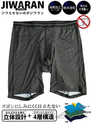ロングボクサーパンツ JIWARAN 前立て 立体 4層構造 前閉じ 無地 肌着 下着 ドライ ホールド ニオイ軽減 大きいサイズ メンズ JIWARAN ジワラン
