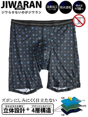 ロングボクサーパンツ JIWARAN 前立て 立体 4層構造 前閉じ 小紋柄 肌着 下着 ドライ ホールド ニオイ軽減 大きいサイズ メンズ JIWARAN ジワラン