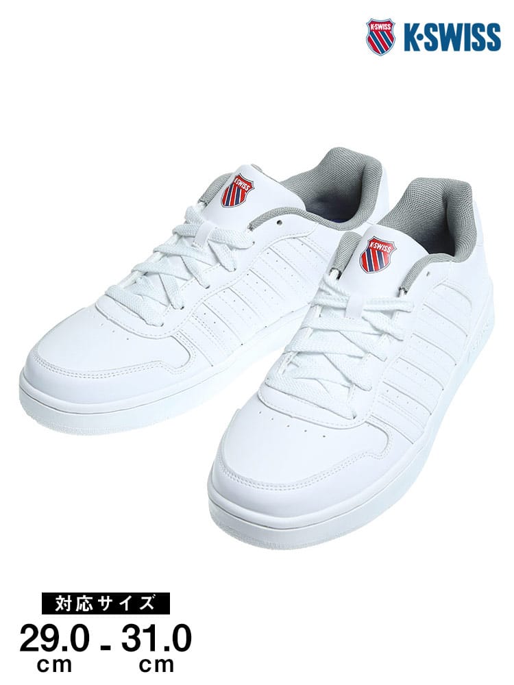大きいサイズ メンズ K-SWISS (ケースイス) 合皮 ライン ローカットスニーカー WHITE