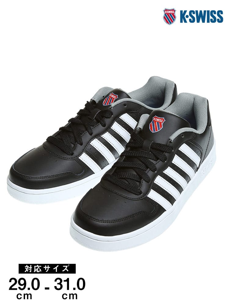 大きいサイズ メンズ K-SWISS (ケースイス) 合皮 ライン ローカットスニーカー BLACK
