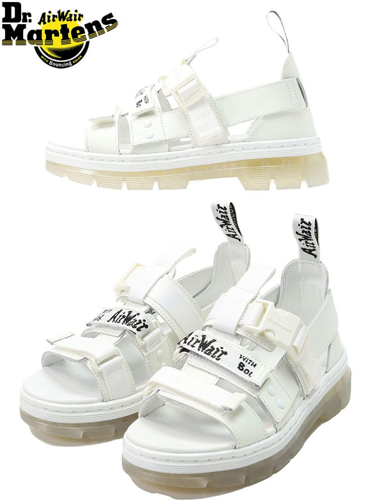 ドクターマーチン レディース サンダル Dr.Martens ブランド 厚底サンダル ストラップ バックル ロゴ PEARSON ピアソン ICEDアウトソール クリアソール シューズ 靴 白 シロ DML27295100