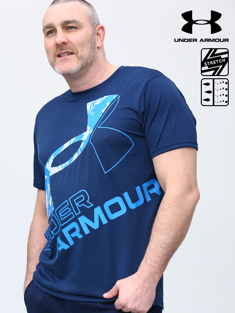 大きいサイズ メンズ UNDER ARMOUR (アンダーアーマー) 日本規格 heatgear LOOSE ロゴプリント クルーネック 半袖 Tシャツ TECH WORD MARK SEASONAL