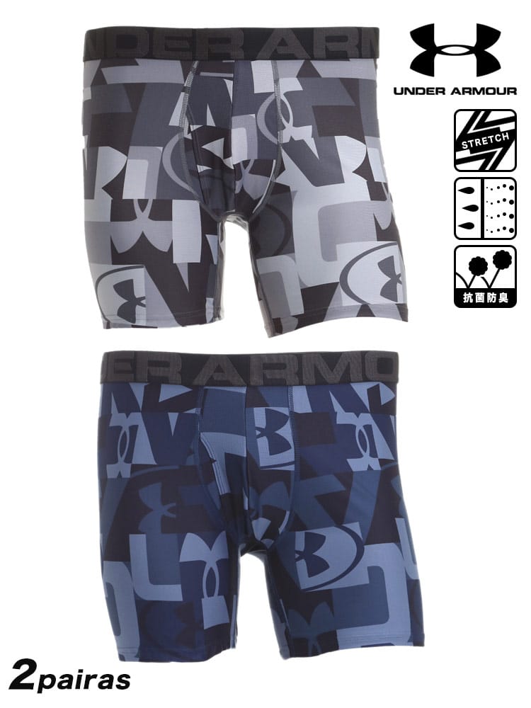大きいサイズ メンズ UNDER ARMOUR (アンダーアーマー) 日本規格 吸汗速乾 前開き 総柄 ボクサーパンツ 2枚組 Tech 6in Novelty 2 Pack