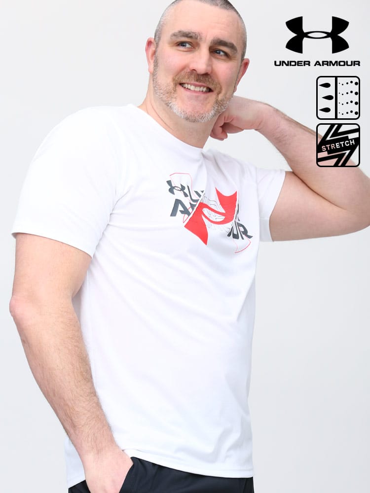 大きいサイズ メンズ UNDER ARMOUR (アンダーアーマー) 日本規格 heatgear LOOSE ロゴプリント クルーネック 半袖 Tシャツ VENT BIG LOGO SS