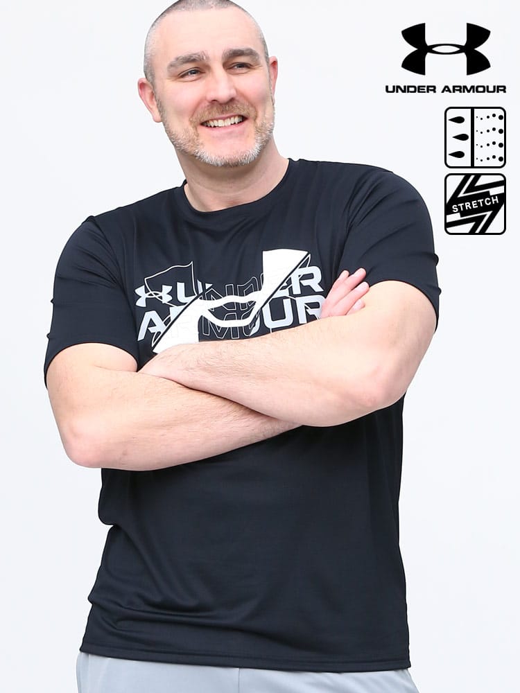 大きいサイズ メンズ UNDER ARMOUR (アンダーアーマー) 日本規格 heatgear LOOSE ロゴプリント クルーネック 半袖 Tシャツ VENT BIG LOGO SS