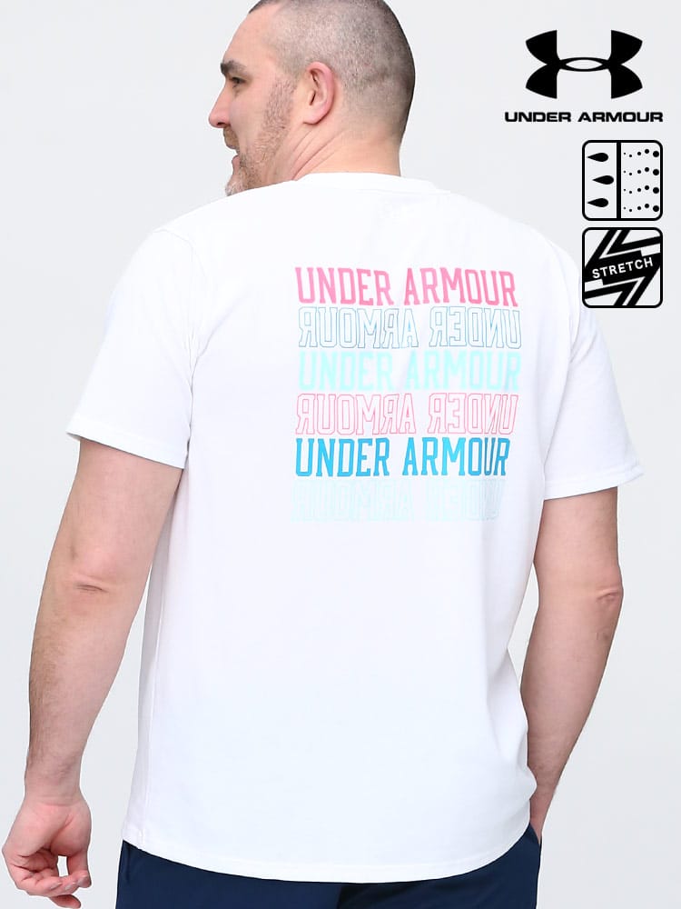 大きいサイズ メンズ UNDER ARMOUR (アンダーアーマー) 日本規格 heatgear LOOSE バックロゴプリント クルーネック 半袖 Tシャツ Heavy weight Charged Cotton Graphic