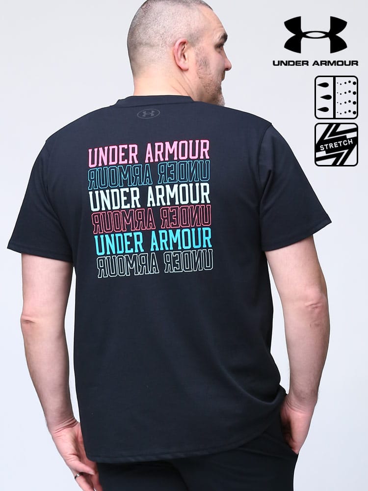 大きいサイズ メンズ UNDER ARMOUR (アンダーアーマー) 日本規格 heatgear LOOSE バックロゴプリント クルーネック 半袖 Tシャツ Heavy weight Charged Cotton Graphic