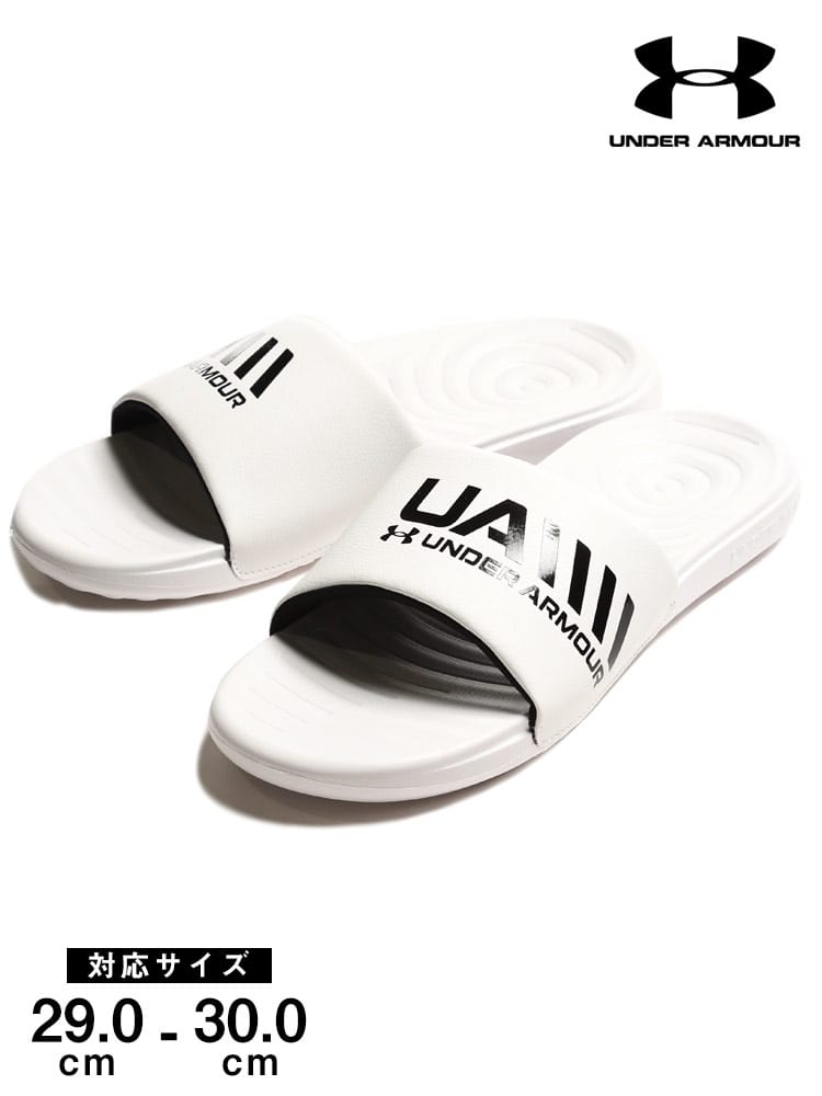 大きいサイズ メンズ UNDER ARMOUR (アンダーアーマー) 日本規格 ロゴ プリント スライドサンダル M Ansa Graphic