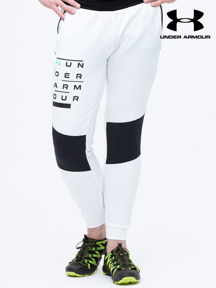 大きいサイズ メンズ UNDER ARMOUR (アンダーアーマー) 日本規格 FITTED ロゴプリント 前閉じ ロングパンツ HYBRID KNIT PANTS