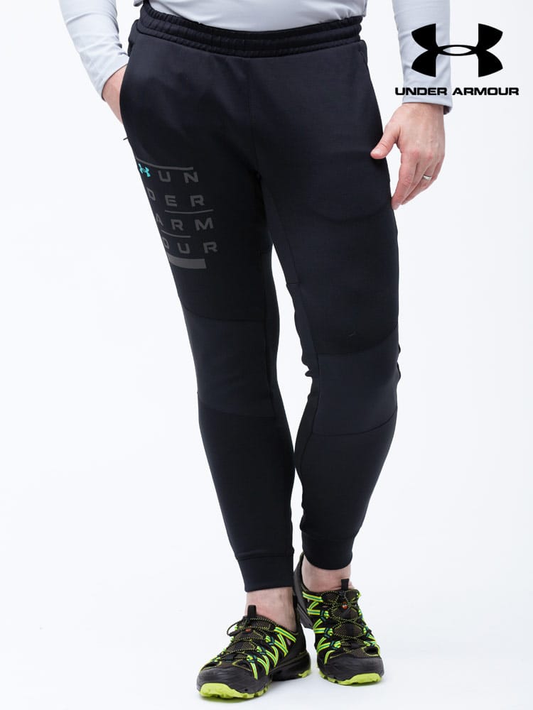 大きいサイズ メンズ UNDER ARMOUR (アンダーアーマー) 日本規格 FITTED ロゴプリント 前閉じ ロングパンツ HYBRID KNIT PANTS
