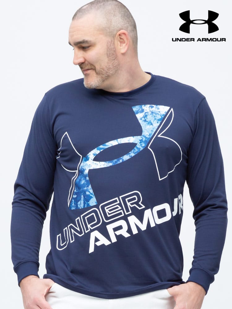 大きいサイズ メンズ UNDER ARMOUR (アンダーアーマー) 日本規格 LOOSE BIGロゴ クルーネック 長袖 Tシャツ ロンT Tech Big Logo LS Tee