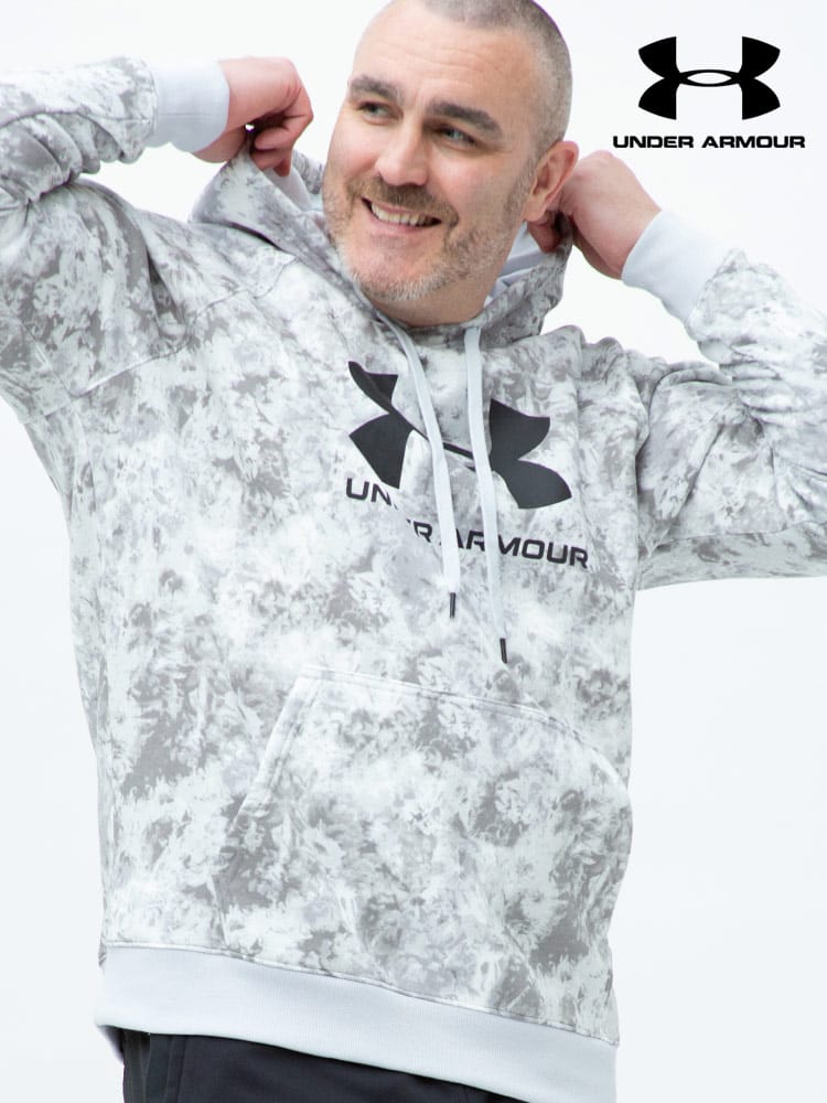 大きいサイズ メンズ UNDER ARMOUR (アンダーアーマー) 日本規格 LOOSE 裏起毛 ロゴプリント プルオーバー パーカー Rival Fleece BL Printed HD