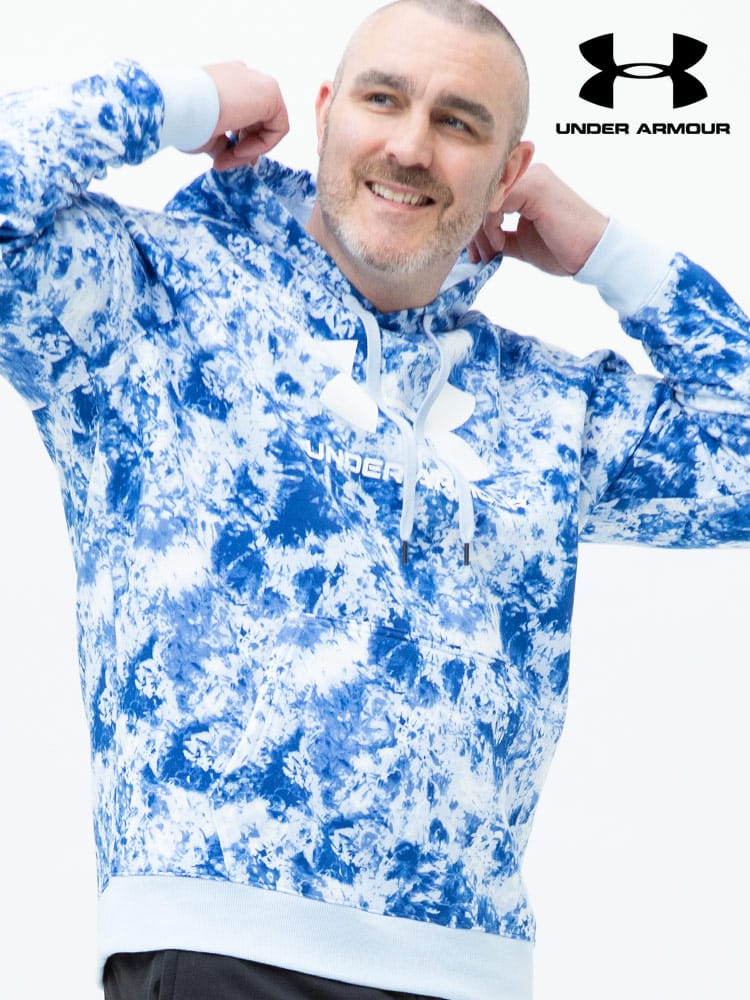 大きいサイズ メンズ UNDER ARMOUR (アンダーアーマー) 日本規格 LOOSE 裏起毛 ロゴプリント プルオーバー パーカー Rival Fleece BL Printed HD