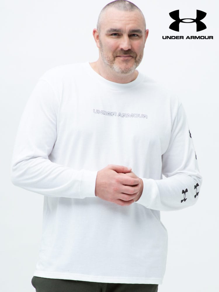 大きいサイズ メンズ UNDER ARMOUR (アンダーアーマー) 日本規格 LOOSE アームプリント クルーネック 長袖 Tシャツ ロンT HEAVY WEIGHT CHARGED COTTON L/S TEE