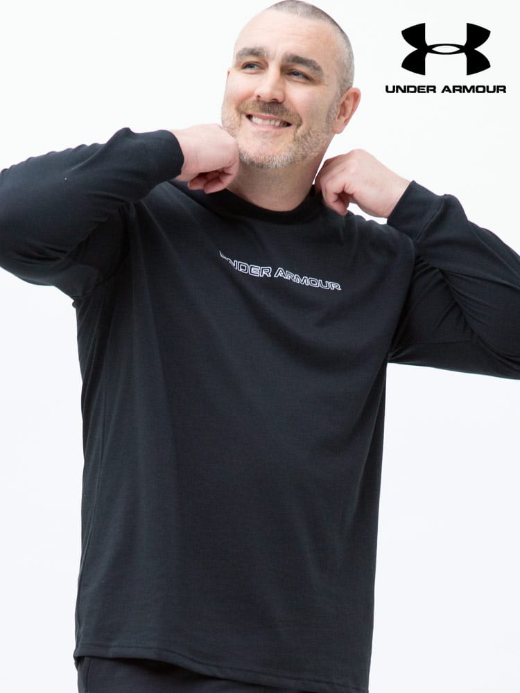 大きいサイズ メンズ UNDER ARMOUR (アンダーアーマー) 日本規格 LOOSE アームプリント クルーネック 長袖 Tシャツ ロンT HEAVY WEIGHT CHARGED COTTON L/S TEE