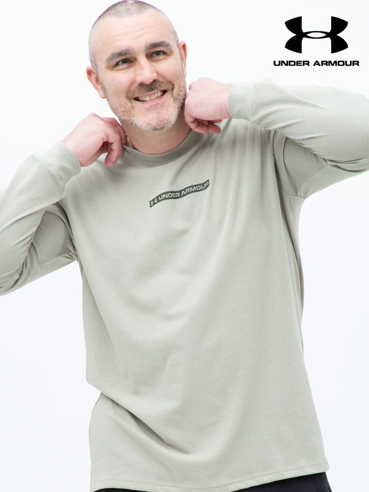 大きいサイズ メンズ UNDER ARMOUR (アンダーアーマー) 日本規格 LOOSE ロゴプリント クルーネック 長袖 Tシャツ ロンT HEAVY WEIGHT CHARGED COTTON L/S TEE