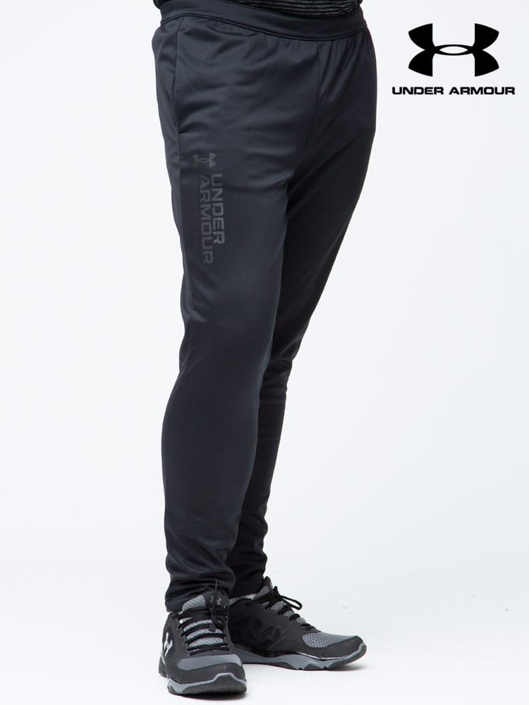 大きいサイズ メンズ UNDER ARMOUR (アンダーアーマー) 日本規格 FITTED STORM1 裏起毛 サイドロゴ ロングパンツ WINTER KNIT PANT