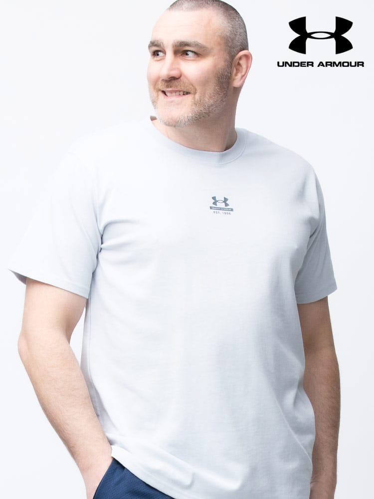 大きいサイズ メンズ UNDER ARMOUR (アンダーアーマー) 日本規格 LOOSE バックプリント クルーネック 半袖 Tシャツ HW CHARGED COTTON SS 1