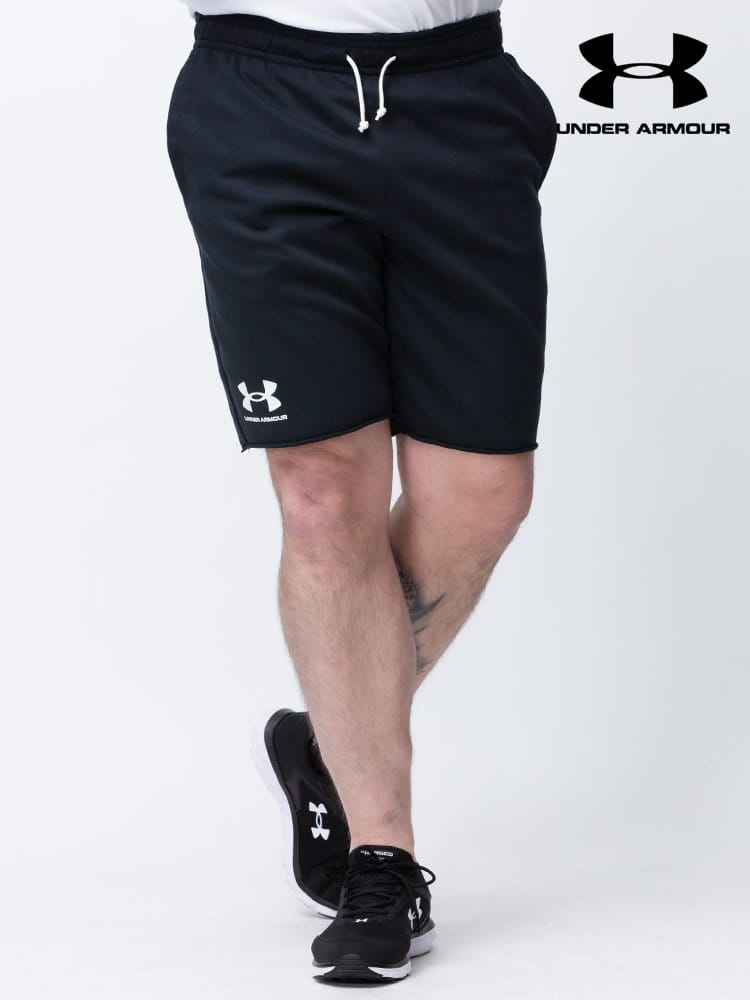 大きいサイズ メンズ UNDER ARMOUR (アンダーアーマー) 日本規格 FITTED ロゴプリント スウェット ショートパンツ Rival Terry SHORT