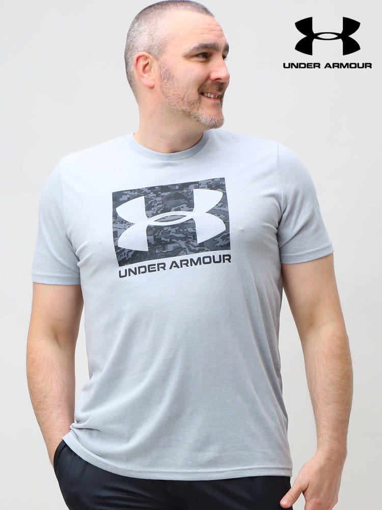 大きいサイズ メンズ UNDER ARMOUR (アンダーアーマー) 日本規格 LOOSE 迷彩BOXロゴ クルーネック 半袖 Tシャツ