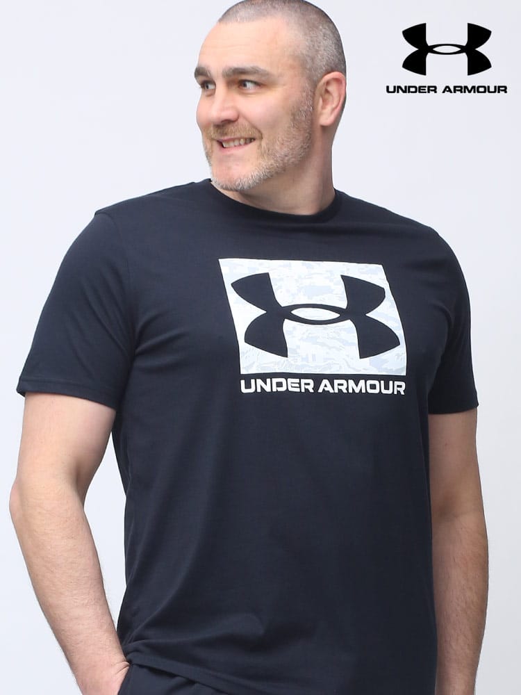 大きいサイズ メンズ UNDER ARMOUR (アンダーアーマー) 日本規格 LOOSE 迷彩BOXロゴ クルーネック 半袖 Tシャツ