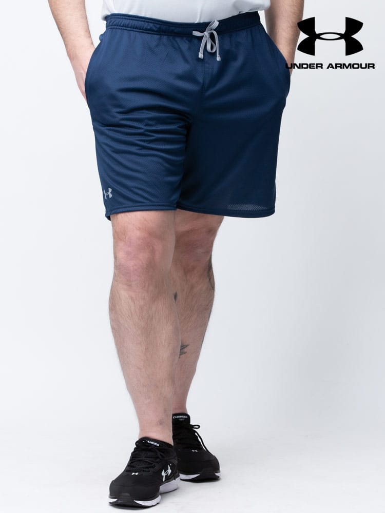 在庫処分 返品交換不可 大きいサイズ メンズ UNDER ARMOUR (アンダーアーマー) 日本規格 LOOSE ワンポイント 前閉じ メッシュ ショートパンツ Tech Mesh Short