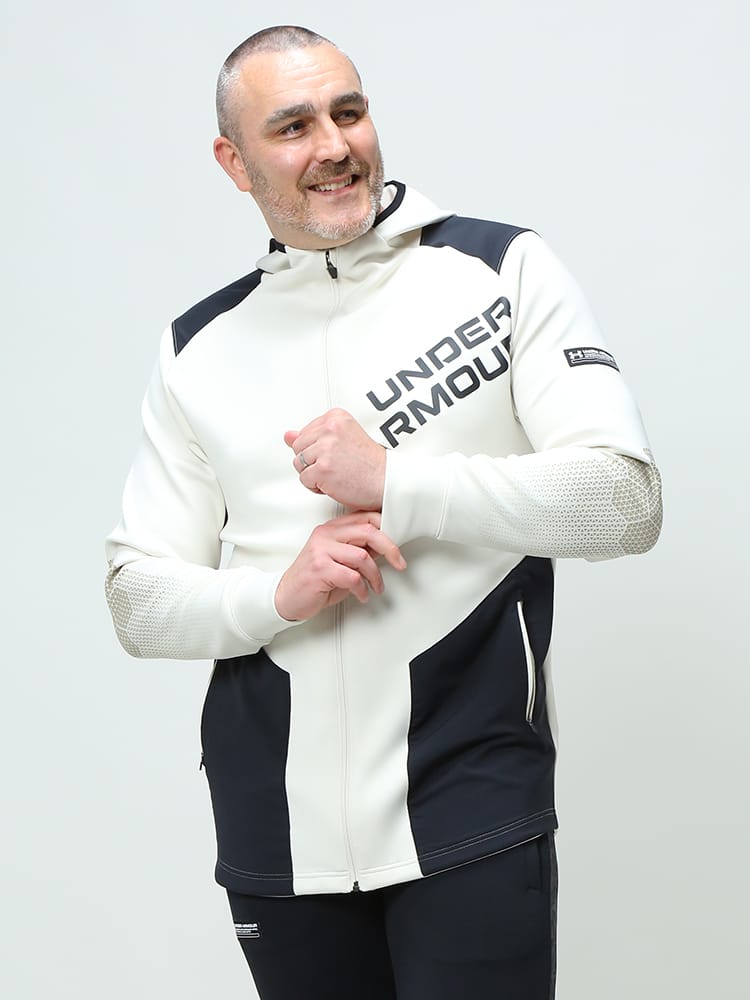 大きいサイズ メンズ UNDER ARMOUR (アンダーアーマー) 日本規格 FITTED ロゴプリント フルジップ ニット パーカー PERFOMANCE KNIT HYBRID FZ