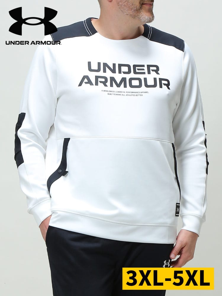 在庫処分 返品交換不可 大きいサイズ メンズ UNDER ARMOUR (アンダーアーマー) 日本規格 FITTED ロゴプリント クルーネック プルオーバー Per KNIT HYBRID CREW