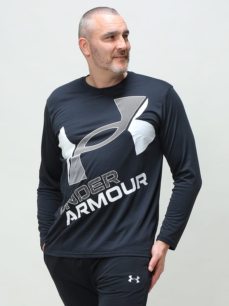 大きいサイズ メンズ UNDER ARMOUR (アンダーアーマー) 日本規格 LOOSE BIGロゴ クルーネック 長袖 Tシャツ TECH BIG LOGO LS