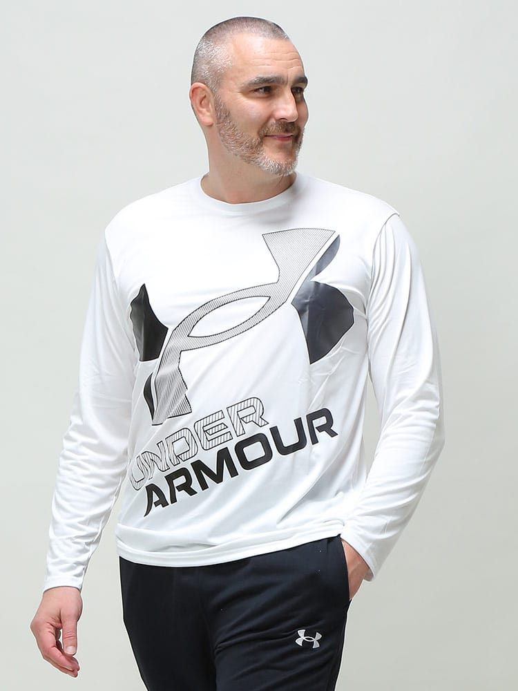 大きいサイズ メンズ UNDER ARMOUR (アンダーアーマー) 日本規格 LOOSE BIGロゴ クルーネック 長袖 Tシャツ TECH BIG LOGO LS