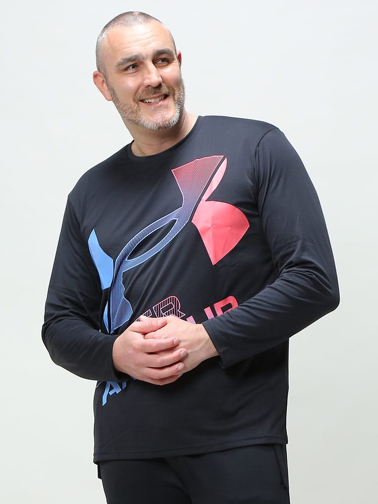 大きいサイズ メンズ UNDER ARMOUR (アンダーアーマー) 日本規格 LOOSE BIGロゴ クルーネック 長袖 Tシャツ TECH BIG LOGO LS