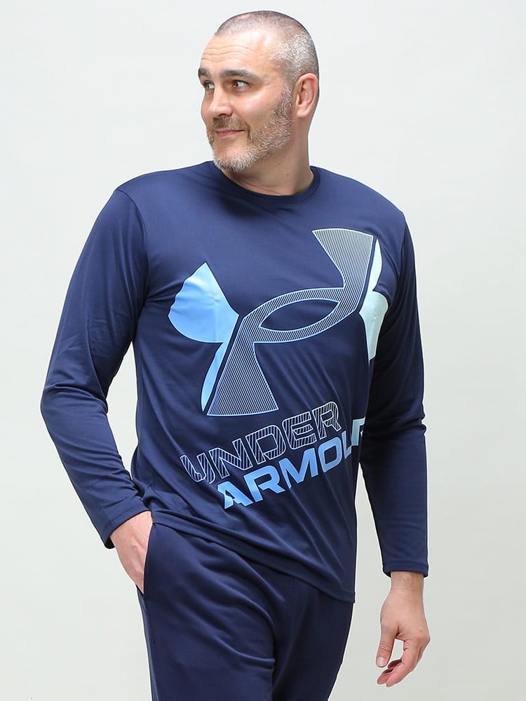 大きいサイズ メンズ UNDER ARMOUR (アンダーアーマー) 日本規格 LOOSE BIGロゴ クルーネック 長袖 Tシャツ TECH BIG LOGO LS