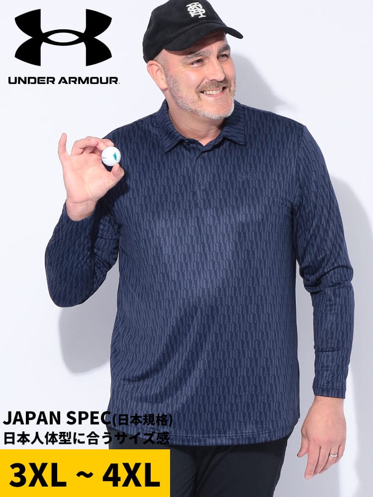 長袖 ポロシャツ LOOSE GOLF  ロゴ総柄 ドライブ プレーオフ トップス ゴルフ インナー ドライ 大きいサイズ メンズ