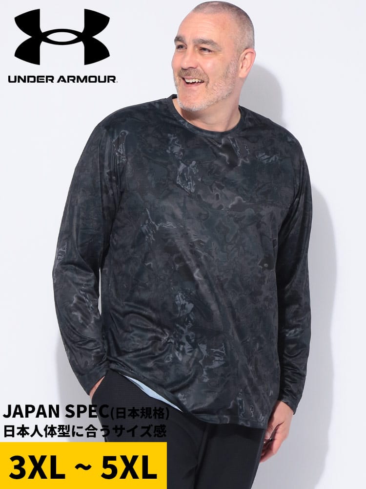 長袖 Tシャツ LOOSE 総柄 クルーネック TECH LS PRINTED トップス ロンT スポーツ トレーニング 大きいサイズ メンズ