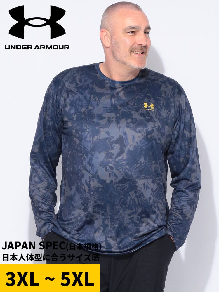 長袖 Tシャツ LOOSE 総柄 クルーネック TECH LS PRINTED トップス ロンT スポーツ トレーニング 大きいサイズ メンズ