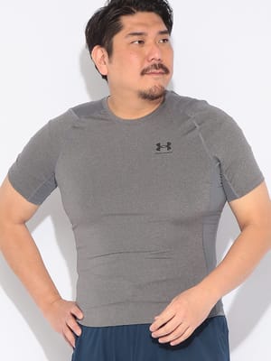 【WEB限定価格】Tシャツ 半袖 メンズ 大きいサイズ heatgear COMPRESSION UPF40 胸ロゴ クルーネック トップス カットソー スポーツ トレーニング 春 夏