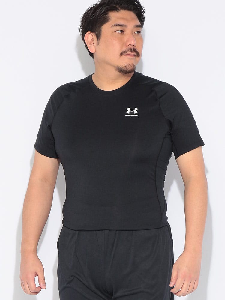 Tシャツ 半袖 メンズ 大きいサイズ heatgear COMPRESSION UPF40 胸ロゴ クルーネック トップス カットソー スポーツ トレーニング 春 夏