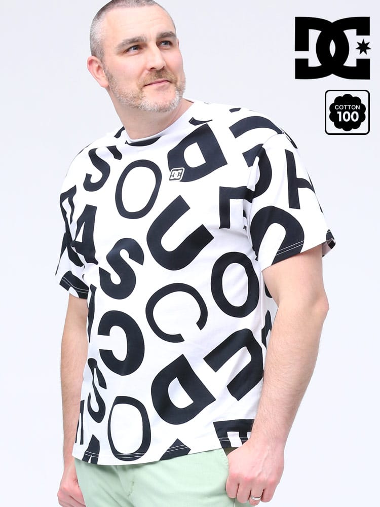 大きいサイズ メンズ DCSHOECOUSA (ディーシーシューズ) BIGプリント 総柄 クルーネック 半袖 Tシャツ