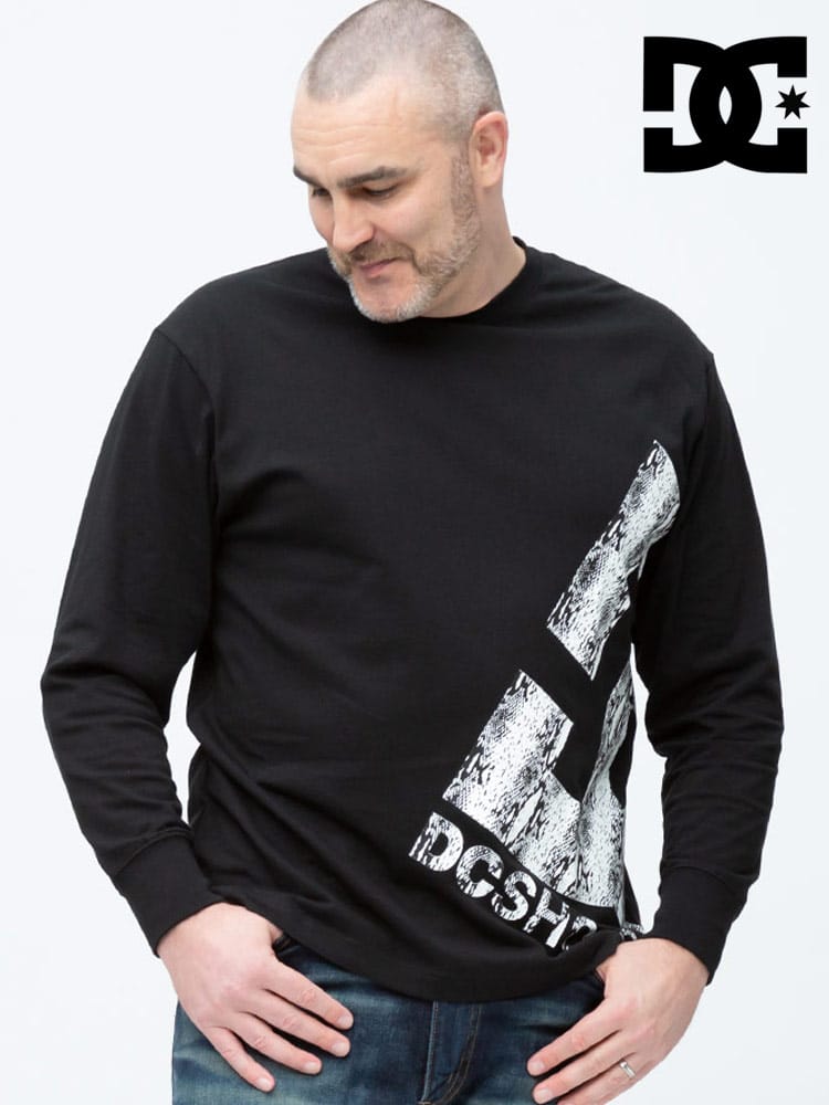 大きいサイズ メンズ DCSHOECOUSA (ディーシーシューズ) 綿100％ BIGロゴプリント クルーネック 長袖 Tシャツ ロンT