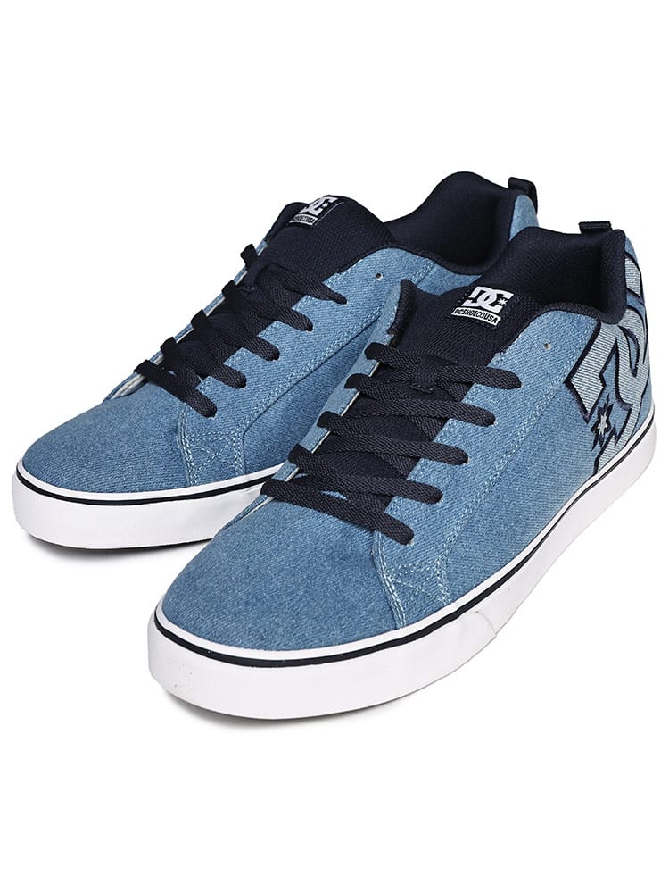 ウォッシュ加工  デニム BIGロゴ ローカットスニーカー COURT VULC TX SE (DCSHOECOUSA) ディーシーシューズ 大きいサイズ メンズ 