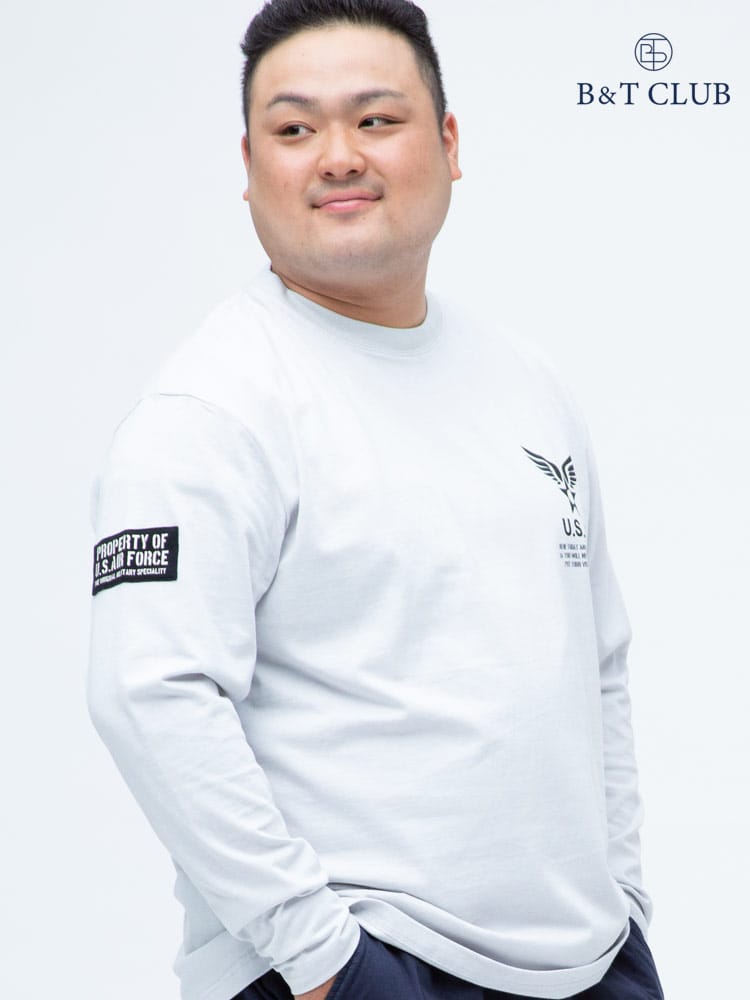 大きいサイズ メンズ B＆T CLUB (ビーアンドティークラブ) 綿100％ ミリタリープリント クルーネック 長袖 Tシャツ ロンT