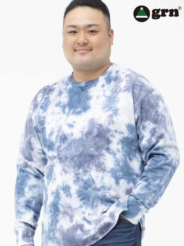 大きいサイズ メンズ grn (ジーアールエヌ) 綿100％ タイダイ柄 クルーネック 長袖 Tシャツ ロンT
