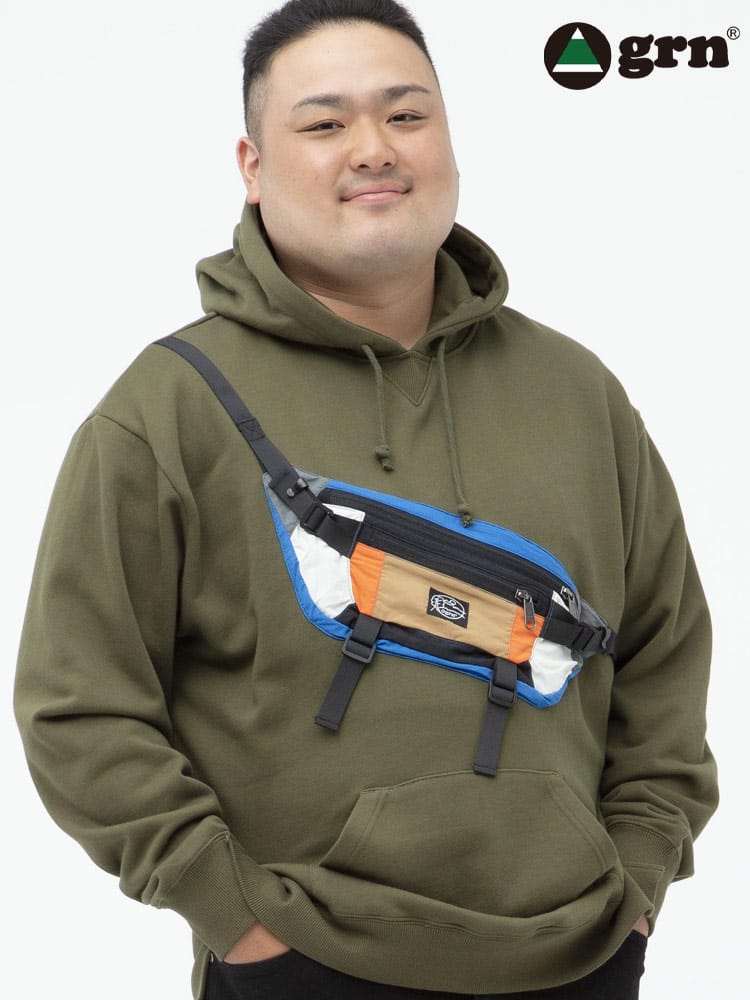 大きいサイズ メンズ grn (ジーアールエヌ) ボディバッグポケット プルオーバー パーカー