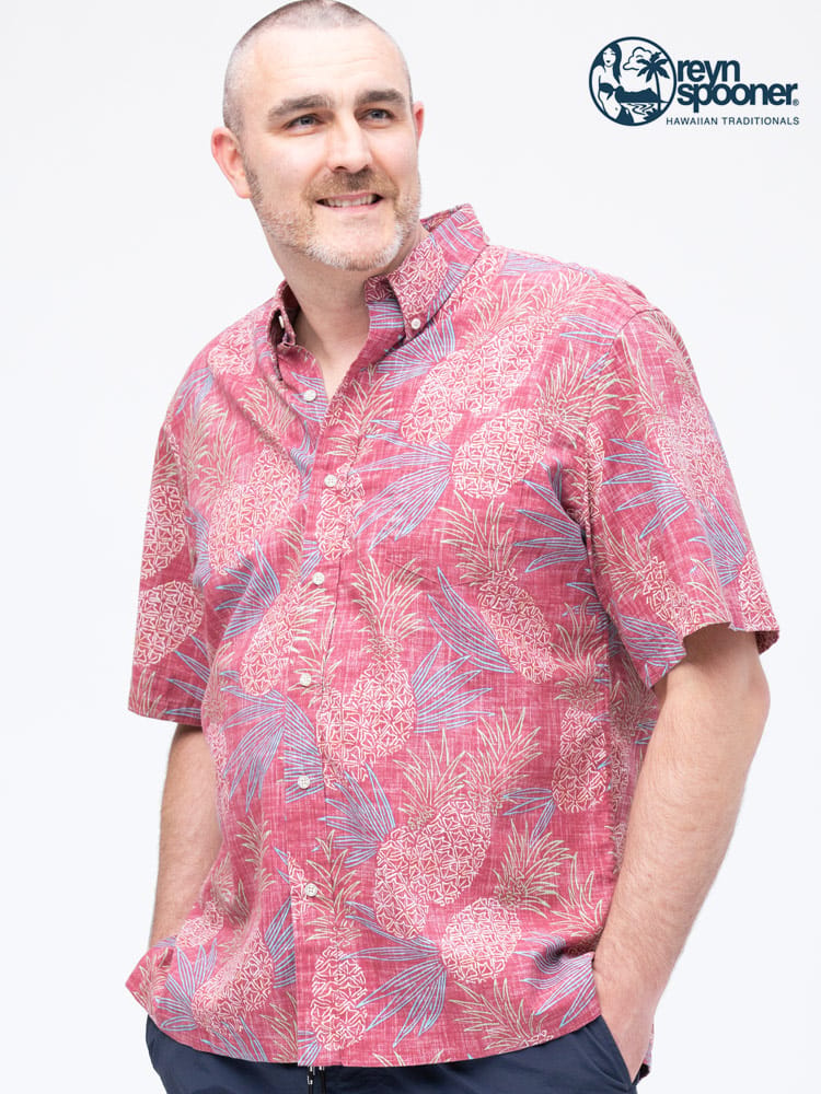 大きいサイズ メンズ reyn spooner (レインスプーナー) 裏プリント パイナップル ポケット ボタンダウン 半袖 シャツ