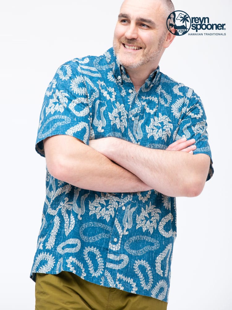 大きいサイズ メンズ reyn spooner (レインスプーナー) 裏プリント 総柄 ポケット ボタンダウン 半袖 シャツ