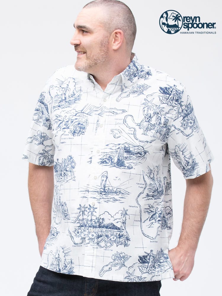 大きいサイズ メンズ reyn spooner (レインスプーナー) 裏プリント パラダイス ポケット ボタンダウン 半袖 シャツ