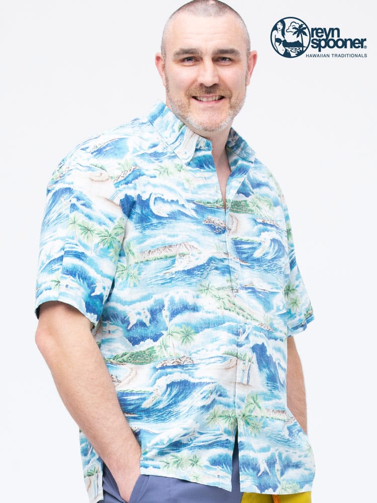 大きいサイズ メンズ reyn spooner (レインスプーナー) 裏プリント サーフィン ポケット ボタンダウン 半袖 シャツ