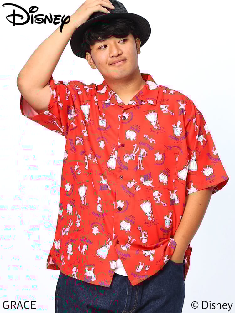 半袖 シャツ TOY STORY トイストーリー ディズニー 総柄 オープンカラー アロハシャツ 大きいサイズ メンズ